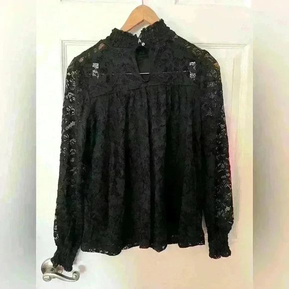 Cable & Gauge NWT Black Lace High Neck Long Sleeve Top Small - Picture 6 of 9